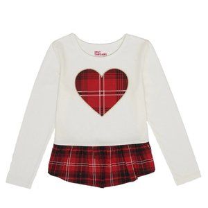 Girls Long Sleeve Holiday Heart Peplum Shirt